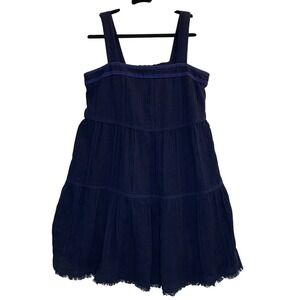 Tommy Bahama Dress Size Small Navy Blue Tiered Embroidered Cotton Gauzy Boho